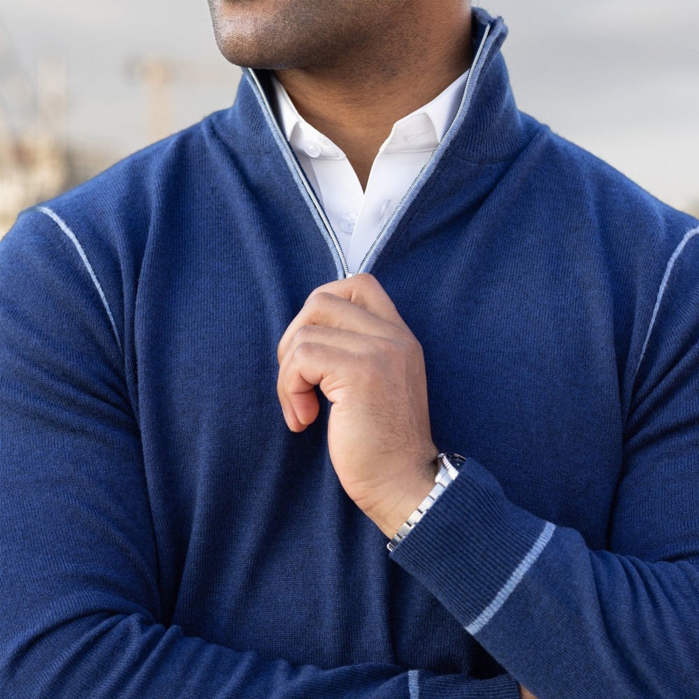 Collars & Co Mens XL Quarter Zip Sweater Navy Blue Wool Cashmere Blend NWT